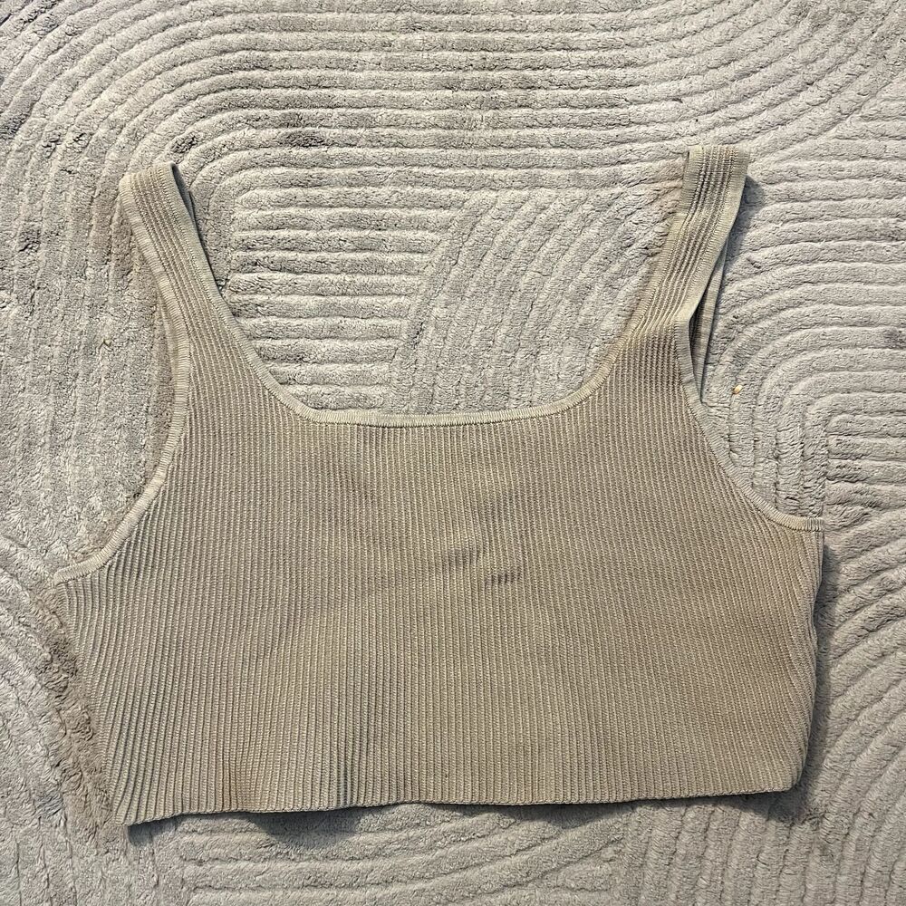 Aritzia Babaton Sculpt Knit Crop Top Medium Beige Square Neck Sleeveless